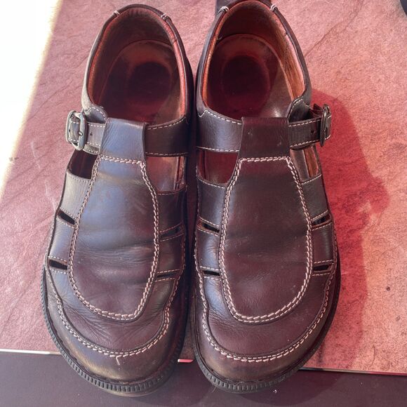 Footprints Birkenstock Fisherman Style Sandals Brown Leather Size 44 main image 3